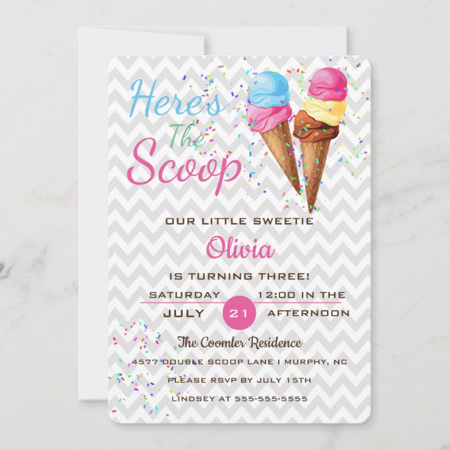 Cute Ice Cream Kids Birthday Party Invitation (Front)