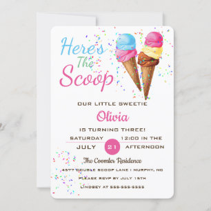 Cute Ice Cream Kids Birthday Party Invitation