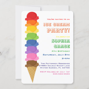 Cute Ice Cream Kids Birthday Party Invitation