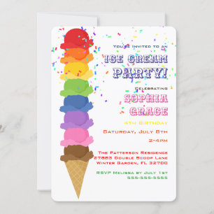 Cute Ice Cream Kids Birthday Party Invitation