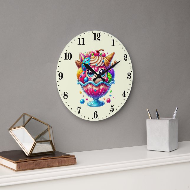 Cute ice cream lovers  large clock (Office)