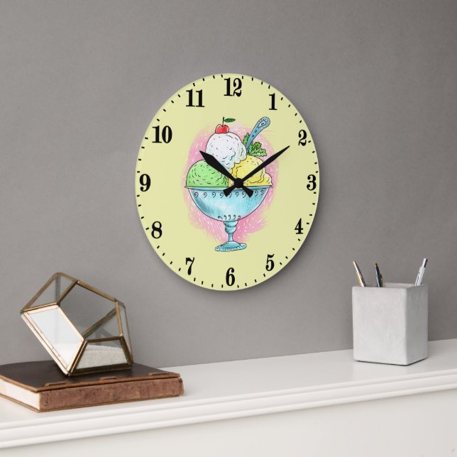 Cute ice cream lovers  large clock (Office)