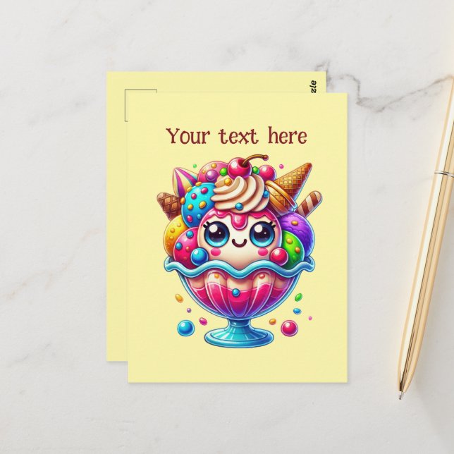 Cute ice cream lovers postcard  (Front/Back In Situ)