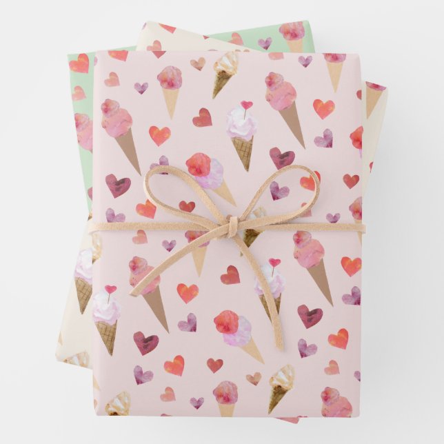 Cute Ice Cream Party Hand-Illustrated Original Art Wrapping Paper Sheet (In situ)