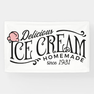 Cute ice cream party old fashion banner