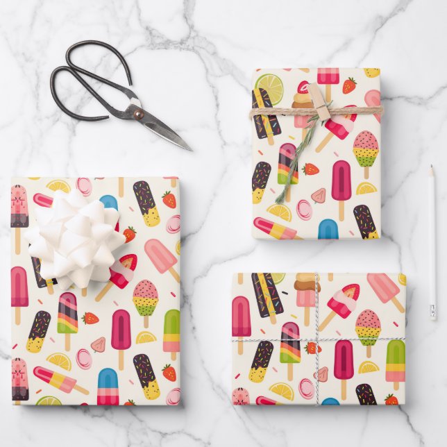 Cute ice cream party pattern  wrapping paper sheet (Front)