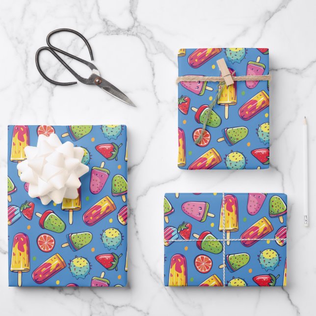 Cute ice cream party pattern Wrapping Paper Sheets (Front)