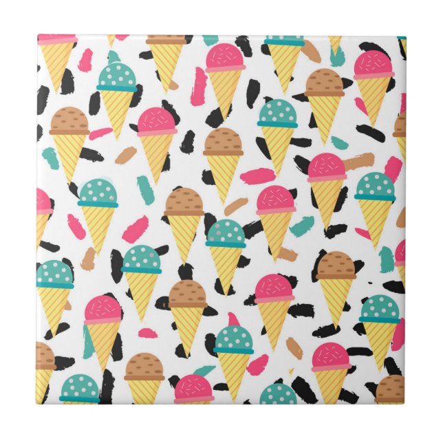 Cute Ice Cream Pattern Ceramic Tile (Front)