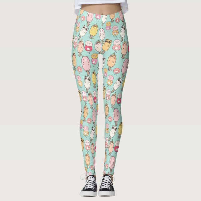Cute Ice Cream Pattern Leggings (Front)
