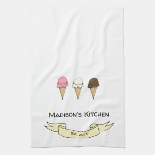 Cute Ice Cream Personlised Kitchen Tea Towel
