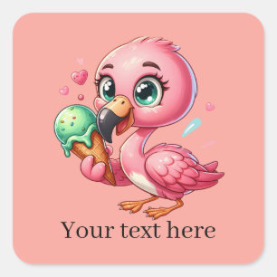 Cute ice cream pink flamingo add text  square sticker