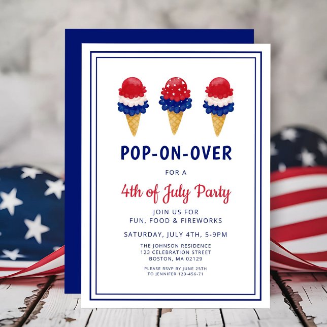 Cute Ice Cream Red, White And Blue 4th of July Invitation (Cute Ice Cream Red, White And Blue 4th of July Invitation)