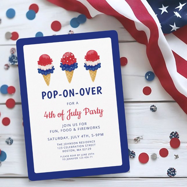 Cute Ice Cream Red, White And Blue 4th of July Invitation (Cute Ice Cream Red, White And Blue 4th of July Invitation)