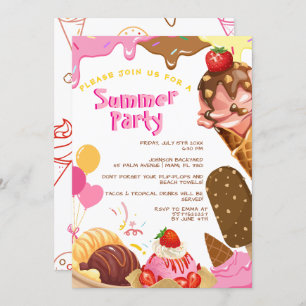 Cute ice cream summer party invitation