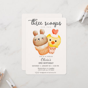 Cute ice cream third birthday invitation