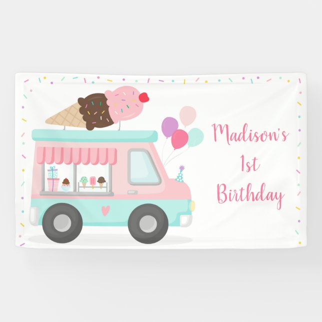 Cute Ice Cream Truck Birthday Banner (Horizontal)
