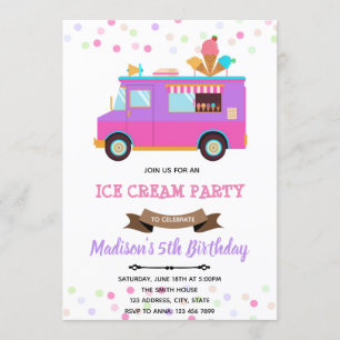 Cute ice cream truck birthday invitation