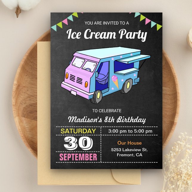 Cute Ice Cream Truck Birthday Party Invitation (Creator Uploaded)