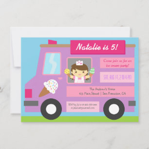 Cute Ice Cream Truck Birthday Party invitations