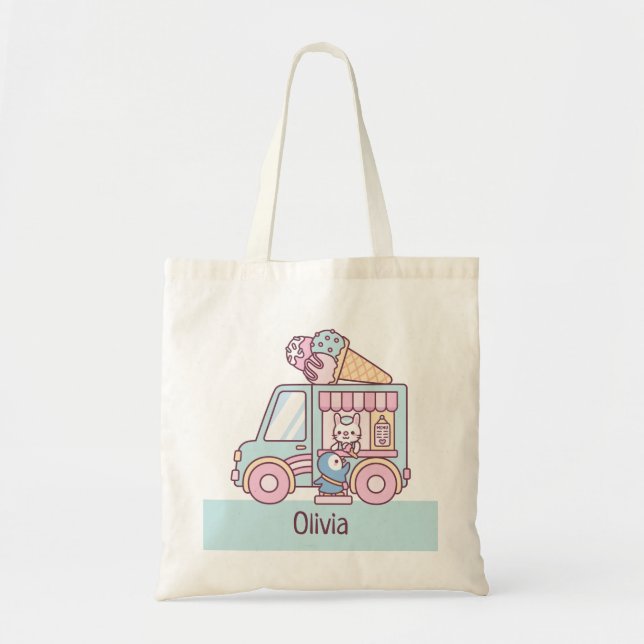 Cute Ice Cream Truck Bunny And Penguin tote bag (Front)