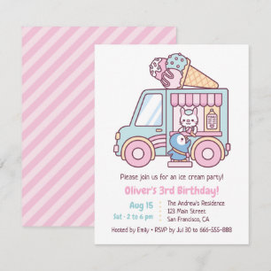 Cute Ice Cream Truck Kids Birthday Party Invitation