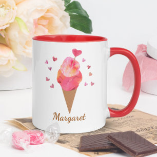 Cute Ice Cream Valentine Heart Hand-Illustrated Mug