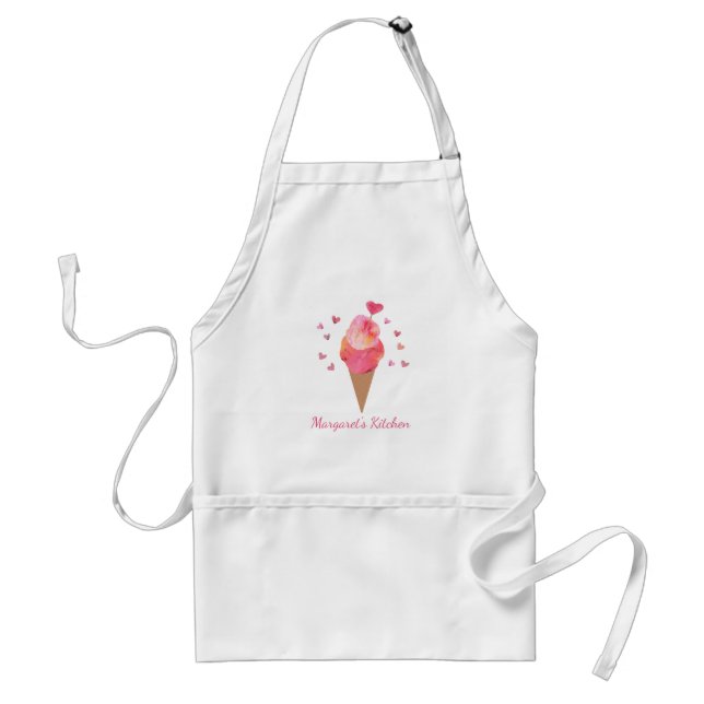 Cute Ice Cream Valentine Heart Hand=Illustrated Standard Apron (Front)