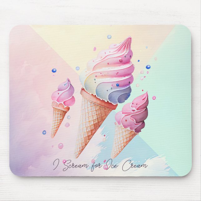 Cute Ice Cream watercolor Mouse Pad (Front)