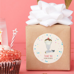 Cute Ice Cream Whimsical Colourful Sundae Thank Yo Classic Round Sticker