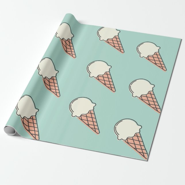 Cute Ice Cream Wrapping Paper (Unrolled)