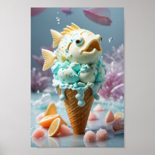 Cute ice crem fish poster
