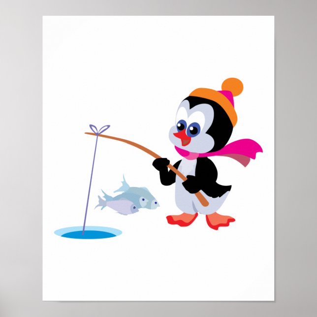 cute ice fishing little penguin poster (Front)