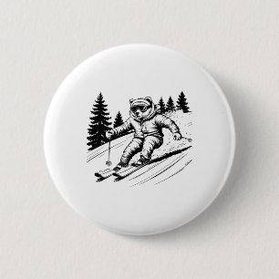 Cute Ice Polar Bear Ski Skiing Snow Holidays Men W 6 Cm Round Badge
