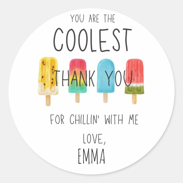 Cute Ice pop birthday Thank you Favour Classic Round Sticker (Front)