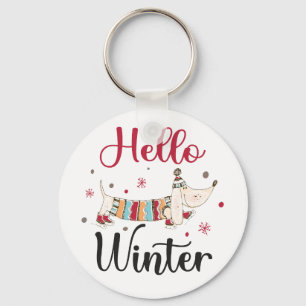 Cute ice skating dog key ring