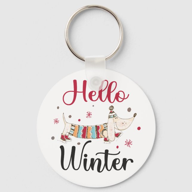 Cute ice skating dog key ring (Front)