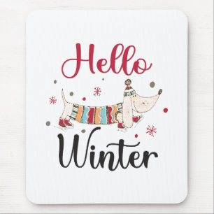 Cute ice skating dog mouse pad