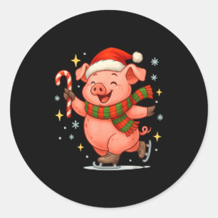 Cute Ice Skating G Funny Santa Christmas Holiday  Classic Round Sticker