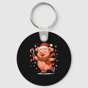 Cute Ice Skating G Funny Santa Christmas Holiday Key Ring