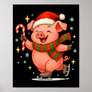 Cute Ice Skating G Funny Santa Christmas Holiday  Poster
