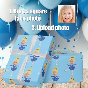 Cute Ice Skating Girl Custom Photo Template Blue Wrapping Paper