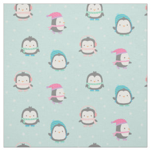 Cute Ice Skating Penguins Christmas Pattern Fabric