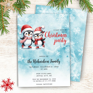 Cute Ice Skating Penguins Elegant Christmas Invitation