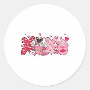Cute Iced Coffee Pug Dogs Valentines Puppy Dog Lov Classic Round Sticker