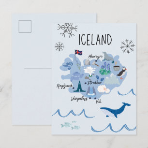 Cute Iceland travel map Postcard