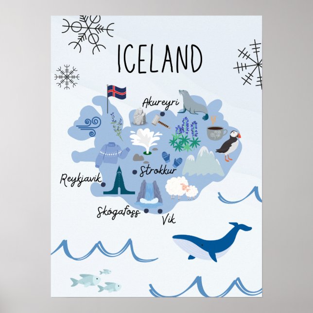 Cute Iceland travel map Poster (Front)