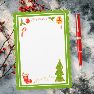 Cute Icons Scalloped CUSTOM Christmas Stationery Holiday Card