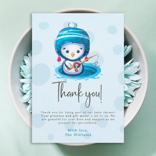 Cute Icy Blue Penguin Baby Shower Thank You Card