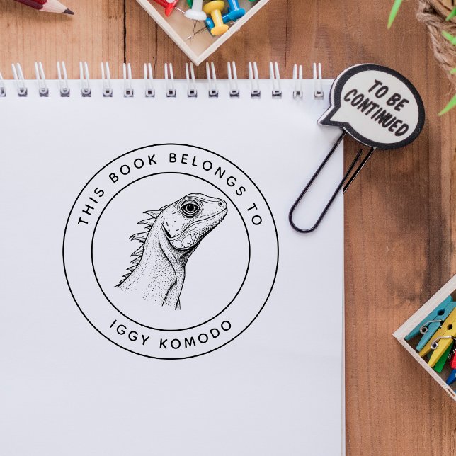 Cute Iguana Baby This Book Belongs To Kid's Name Rubber Stamp (Creator Uploaded)