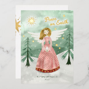 Cute Illustrated Angel Christmas Foil Holiday Card